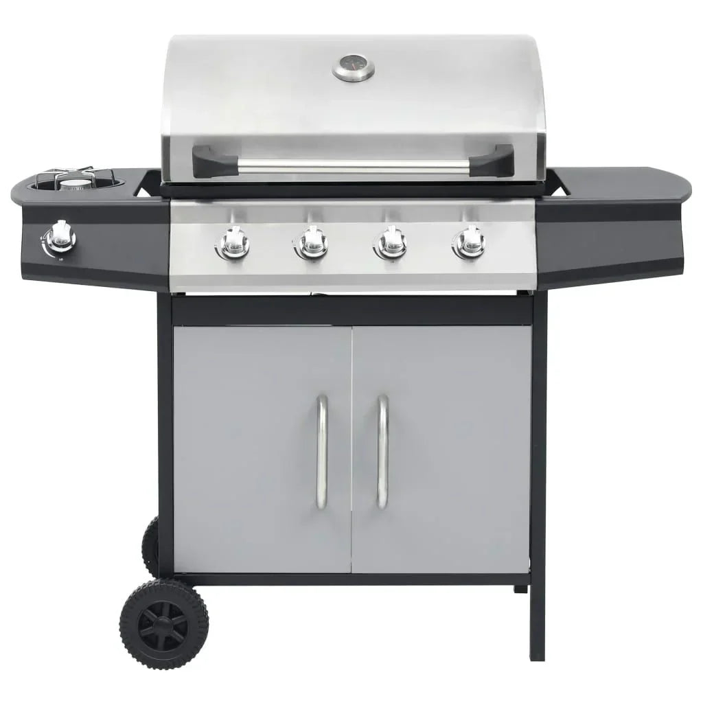 Barbacoa Grill De Gas 4+1 Quemadores Negra Y Plateada Vidaxl