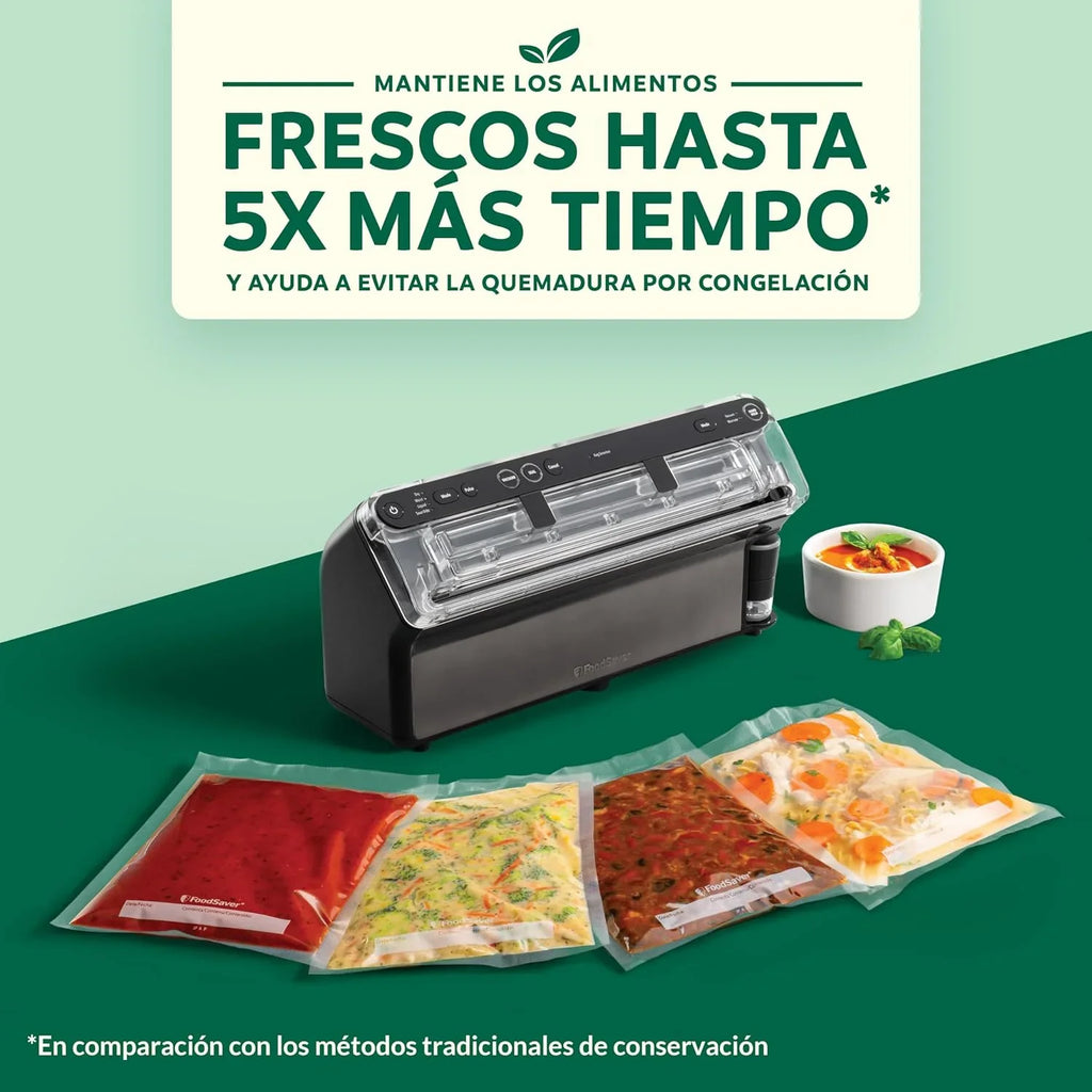 FoodSaver Envasadora al vacío Elite All-in-One Liquid+ | Alimentos hasta 5 veces más frescos* | Sellado de líquidos | Con 1 rollo (28 cm x 2,43 m) y 4 bolsas para envasar al vacío (0,94 L y 3,78 L)