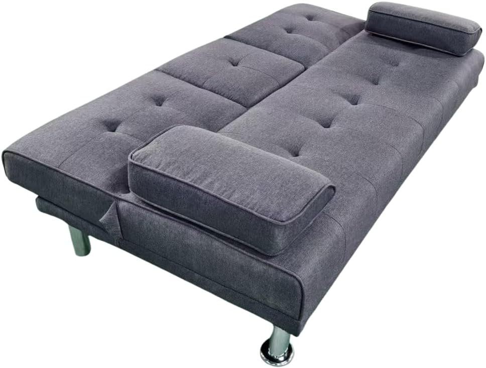 MUEBLIX.COM - Canos 3 Seater Sofa Bed, Armchair Bed, Sofa Bed, with Folding Table, Upholstered Synthetic Fabric, Click-Clack Opening, Designer Sofa, Grey