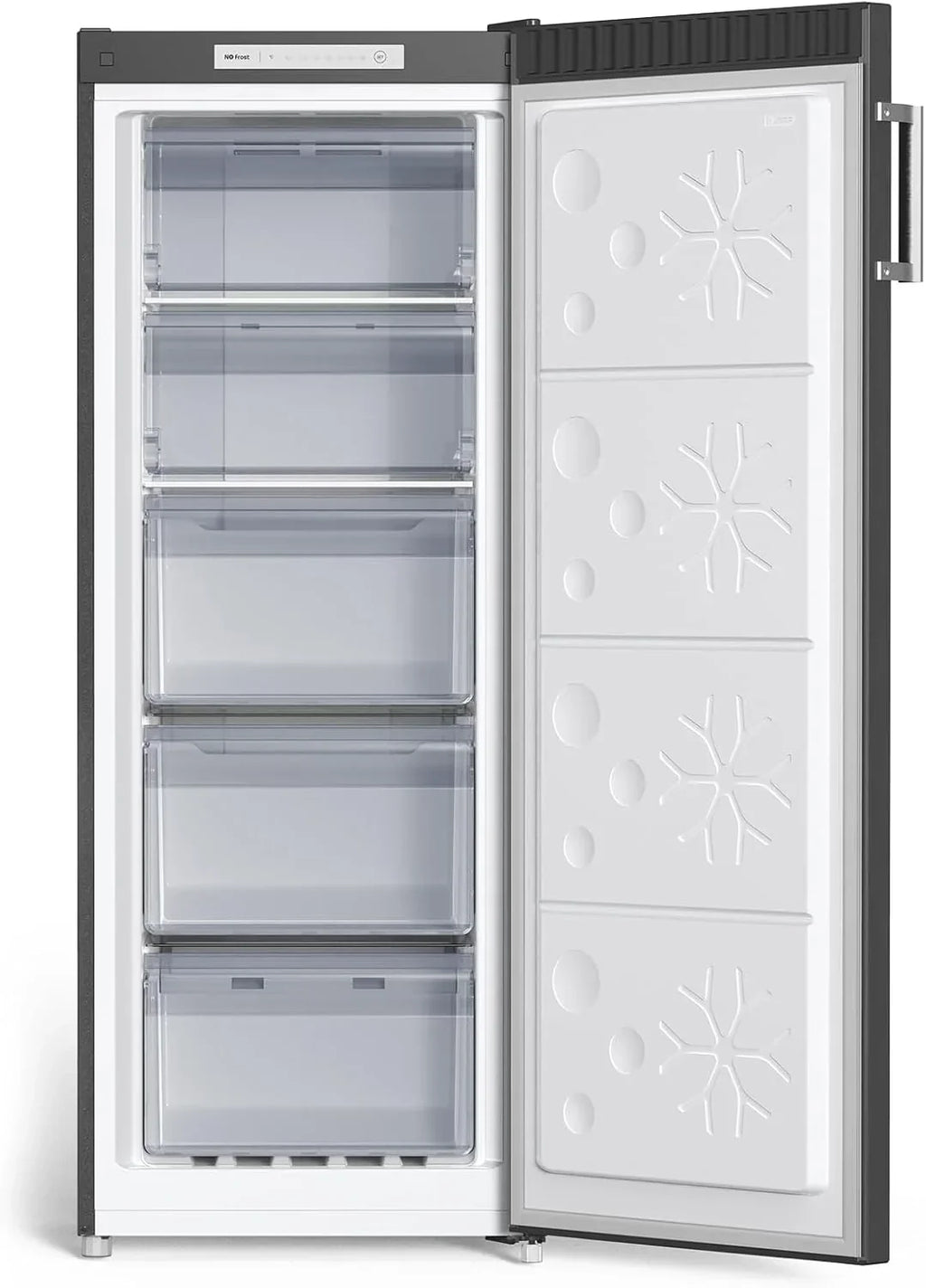 CHiQ Congelador Vertical No frost 166L,FSD166NE4E, Cajones XL, Control de Temperatura Electrónico, Puertas Reversibles, Silencioso, Ice Box, Color Inox Negro, Clase Energética E