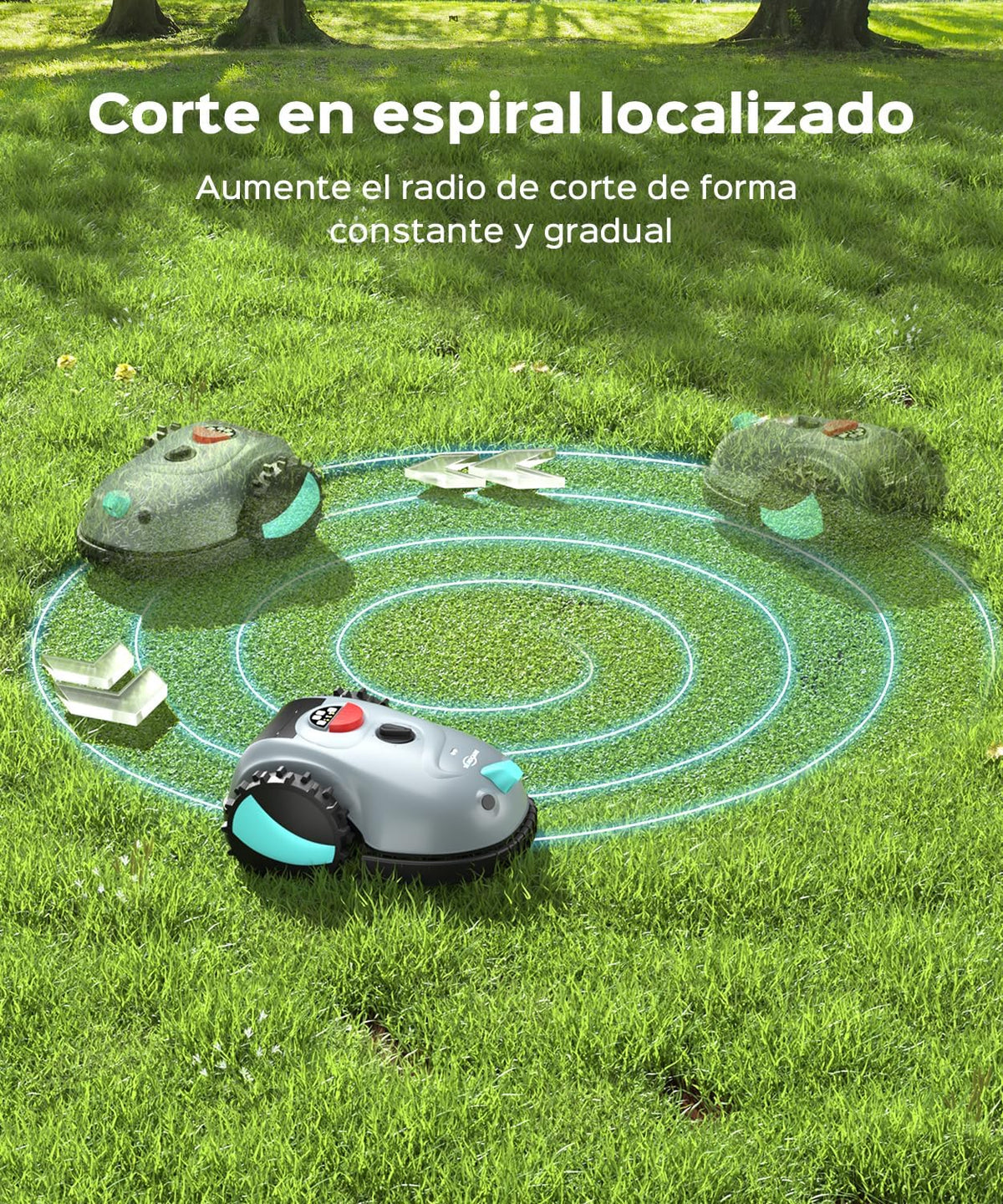 YARDCARE V100 Robot Cortacésped eléctrico con Navegación por Visión, Corte en Espiral, Detección de 150 Obstáculos, Robot Cortacésped Bateria hasta 150m², Robot Cortacesped con Cuchillas de Repuesto