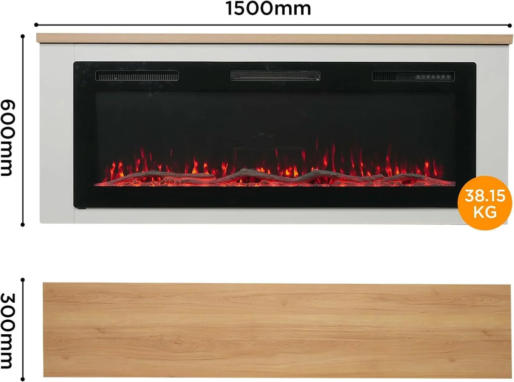 HOMAVO 50" Electric Fireplace with Heating, 1000W/2000W Decorative Fireplace, 12 Colors of 3D Flame, 12 Colors of Wood Fireplace, Remote Control & App, Includes Fireplace Furniture