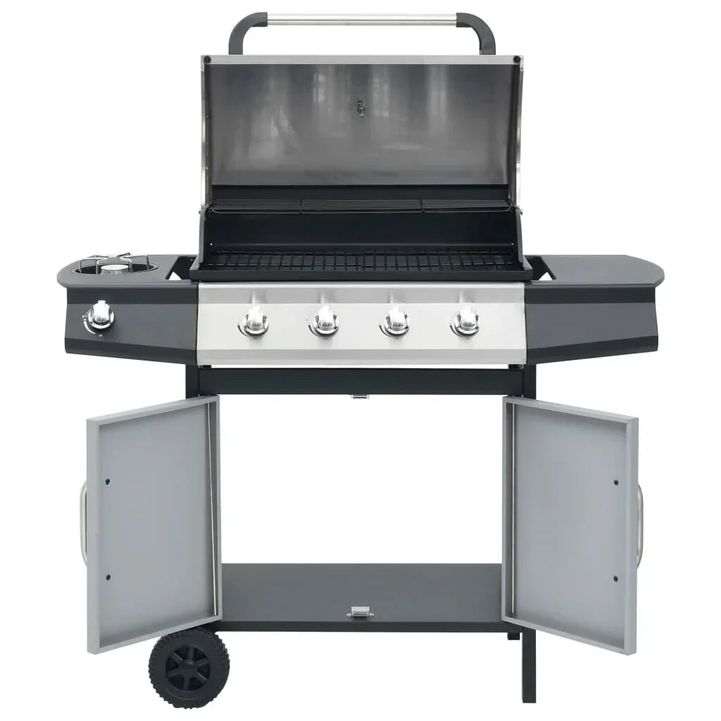 Barbacoa Grill De Gas 4+1 Quemadores Negra Y Plateada Vidaxl