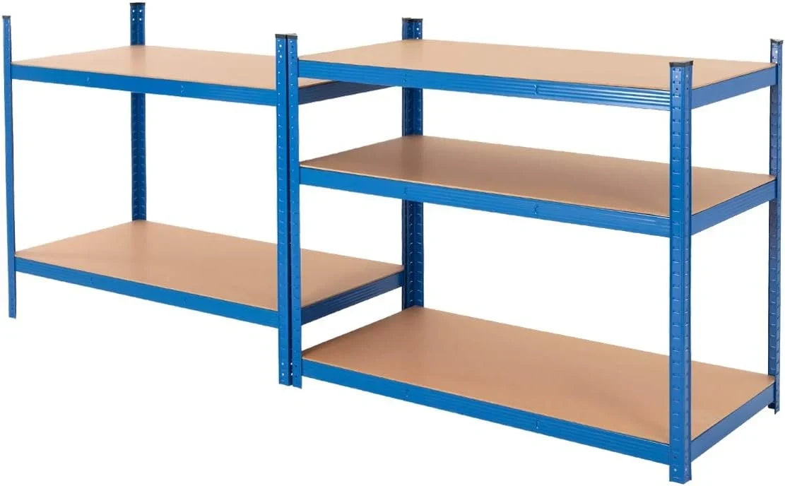 ECD Germany Juego De 2 Estanterías Para Cargas Pesadas 200x100x50 cm De Metal Recubierto De Polvo Azul Con 5 Estantes De Madera MDF Cargable Hasta 875kg Montaje Sin Tornillos Banco De Trabajo Taller