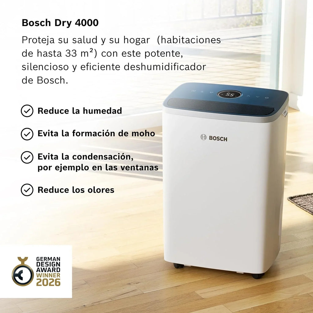 Bosch Dry 4000, Deshumidificador, Para estancias de hasta 33 m²