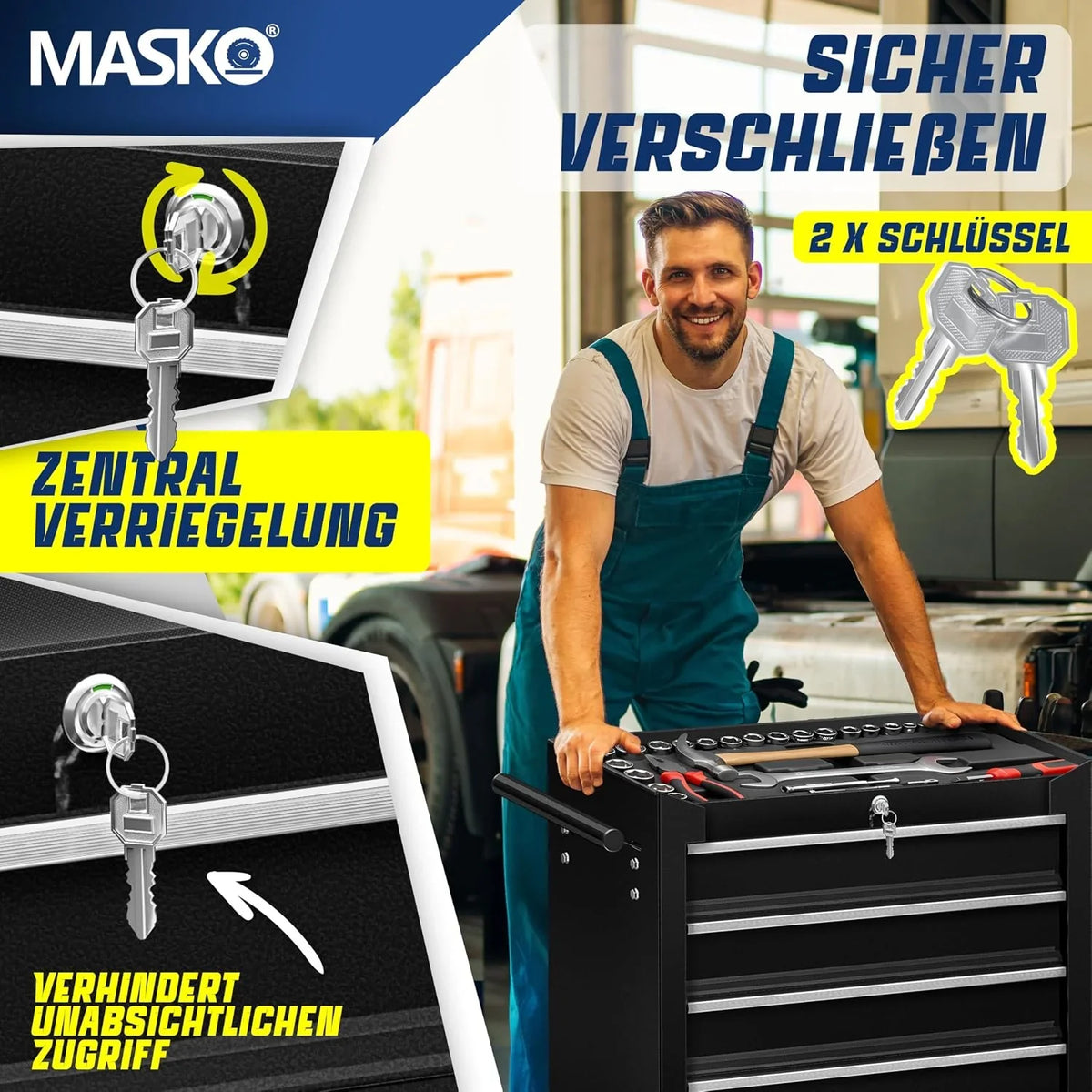 Masko® - Carro de taller con ruedas, carro de herramientas, caja de herramientas, 5 y 7 compartimentos