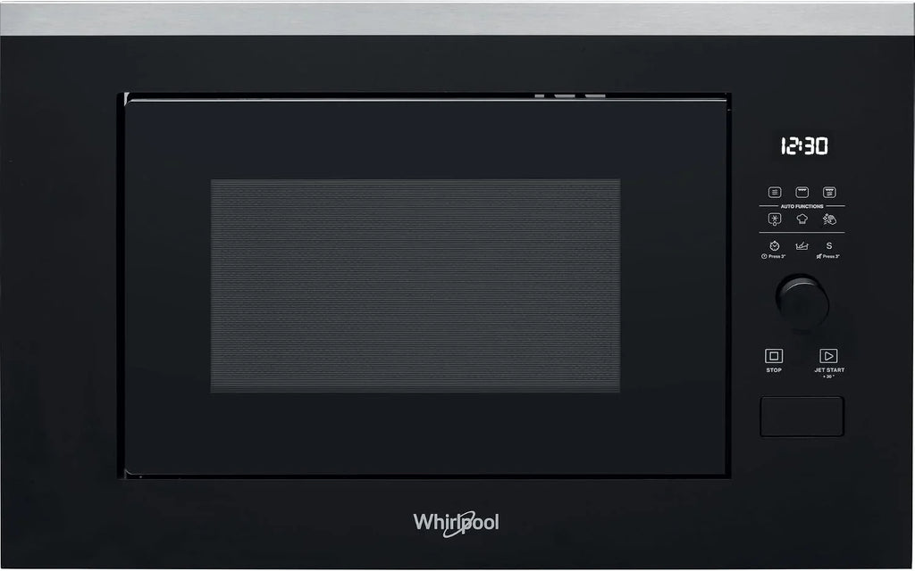 Whirlpool - Microondas integrable WMF250G negro, 25 L, 900W, gril plato giratorio de 28 cm, 7 niveles de potencia