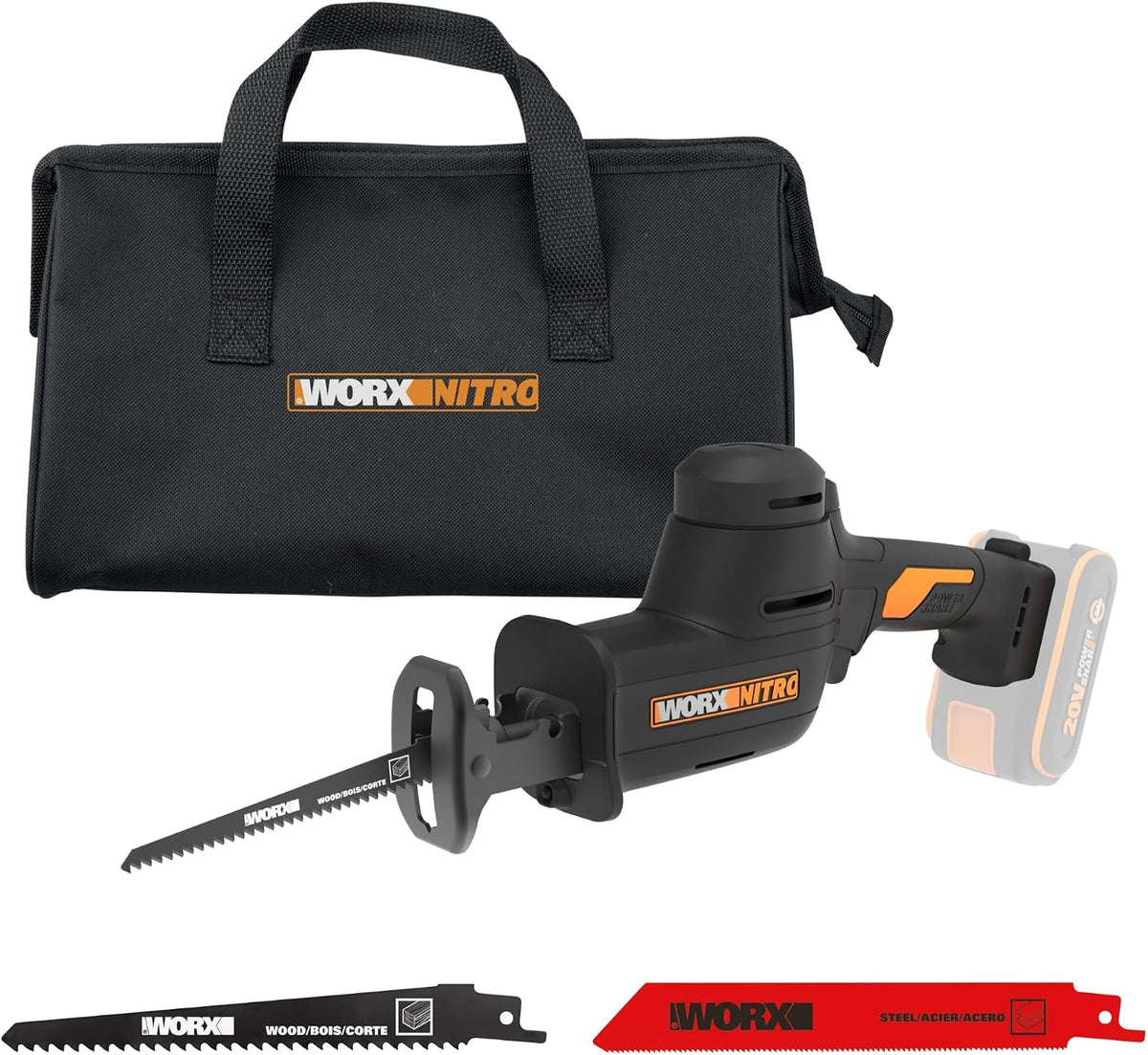 WORX | Sierra sable compacta WX501.9, 20V, Power Share, insercción universal, sin batería ni cargador