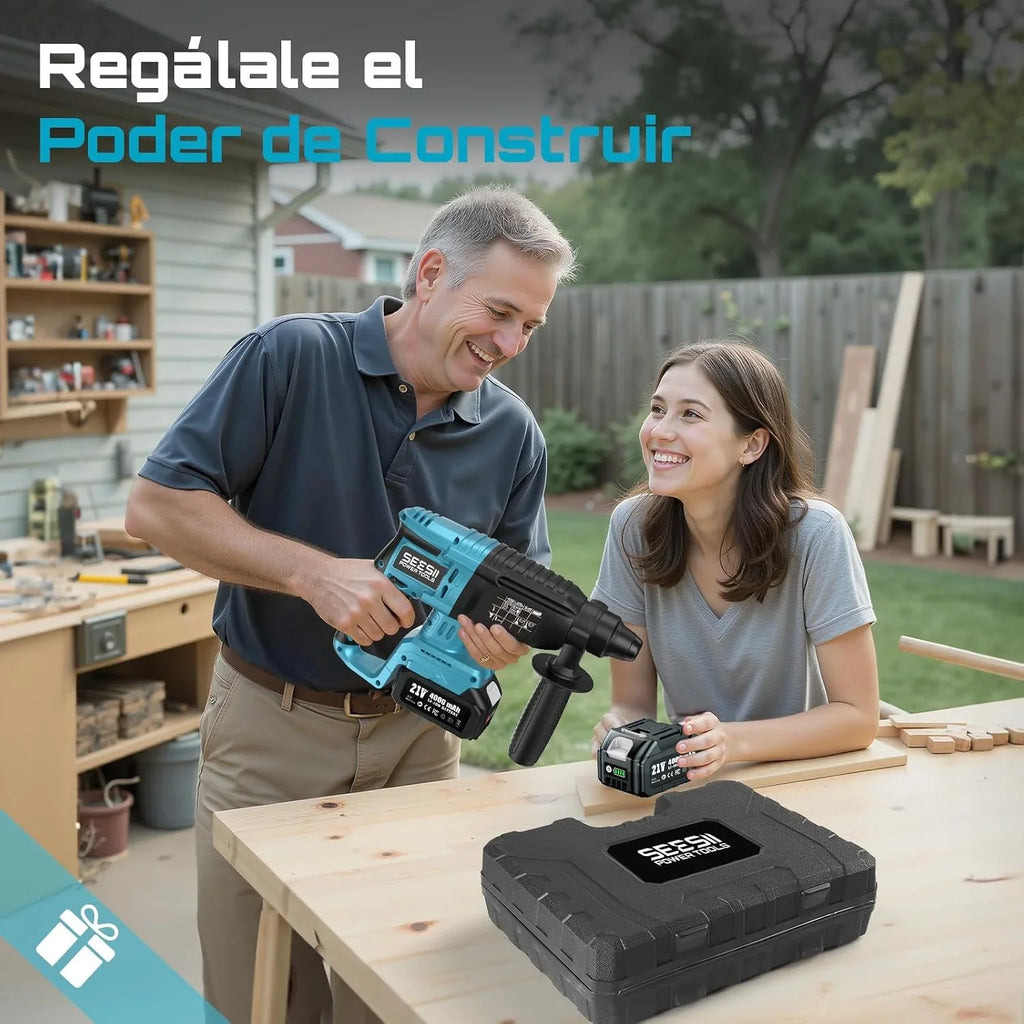 SEESII 4-in-1 Martillo Perforador a Baterías, Sistema de seguridad,SDS-plus