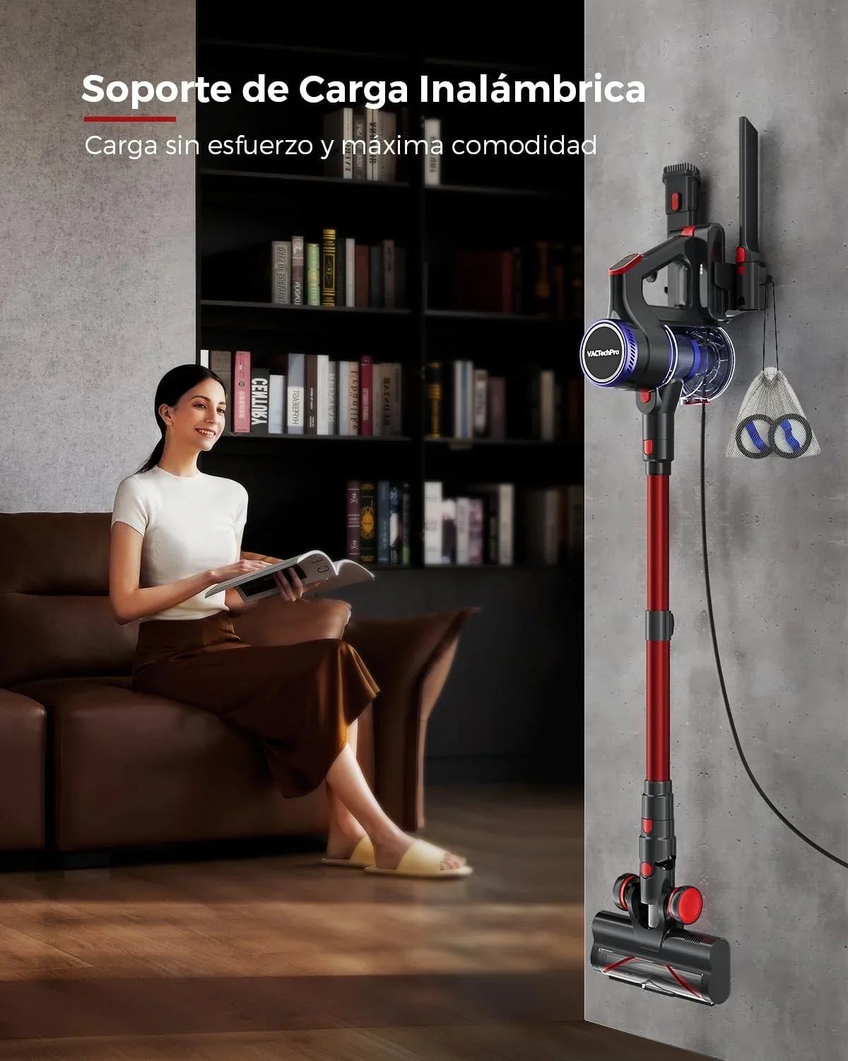 VACTechPro Aspiradora sin Cable, Aspirador Vertical, Rojo y Morado