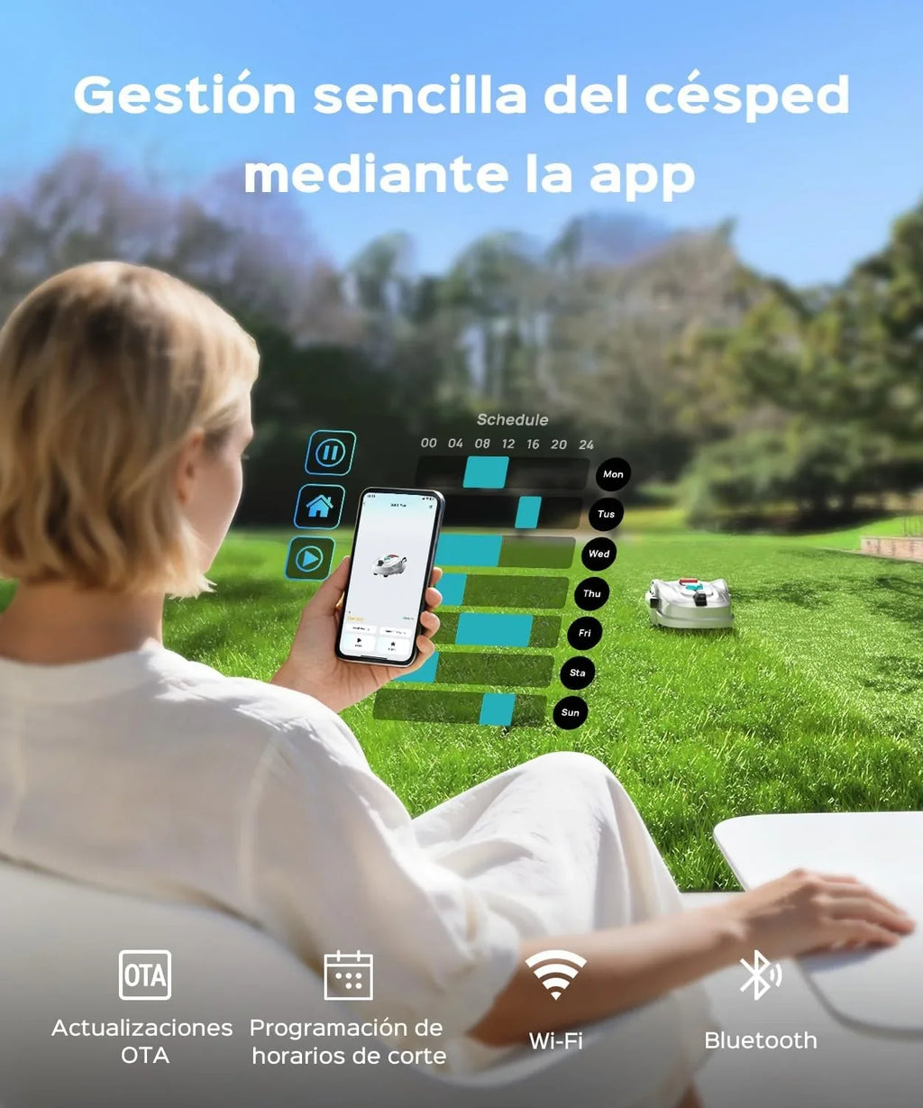YARDCARE M800Plus Robot Cortacésped sin Cable Perimetral, 800 m², Posicionamiento GPS + Visión IA, Robot Cortacésped sin Cables, Modo de Corte en U, Detección de 150 Obstáculos, Carga Automática, App