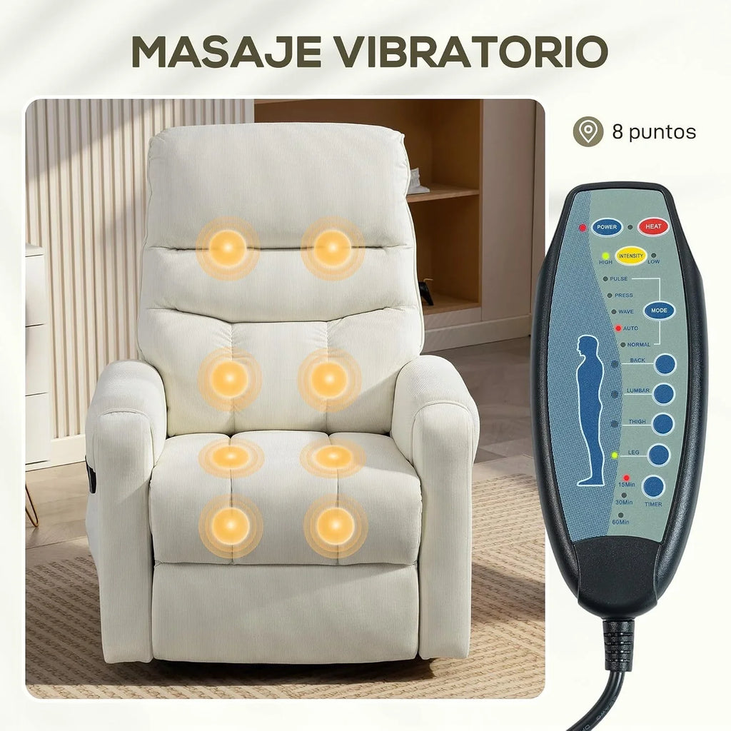 Homcom Electric Recliner Relax Armchair Lift People Massage Beige