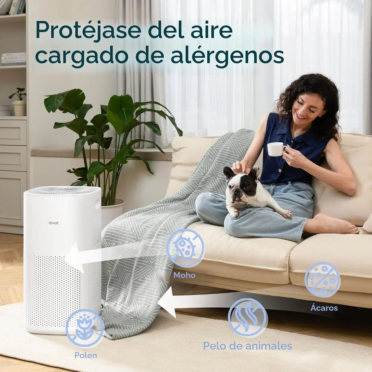 Levoit Purificador de aire inteligente con HEPA para fumadores y alergias, CADR 697 m³/h, hasta 147㎡, indicador de PM2.5, modo automático, contra el 99,97% de moho, polen y polvo, control con