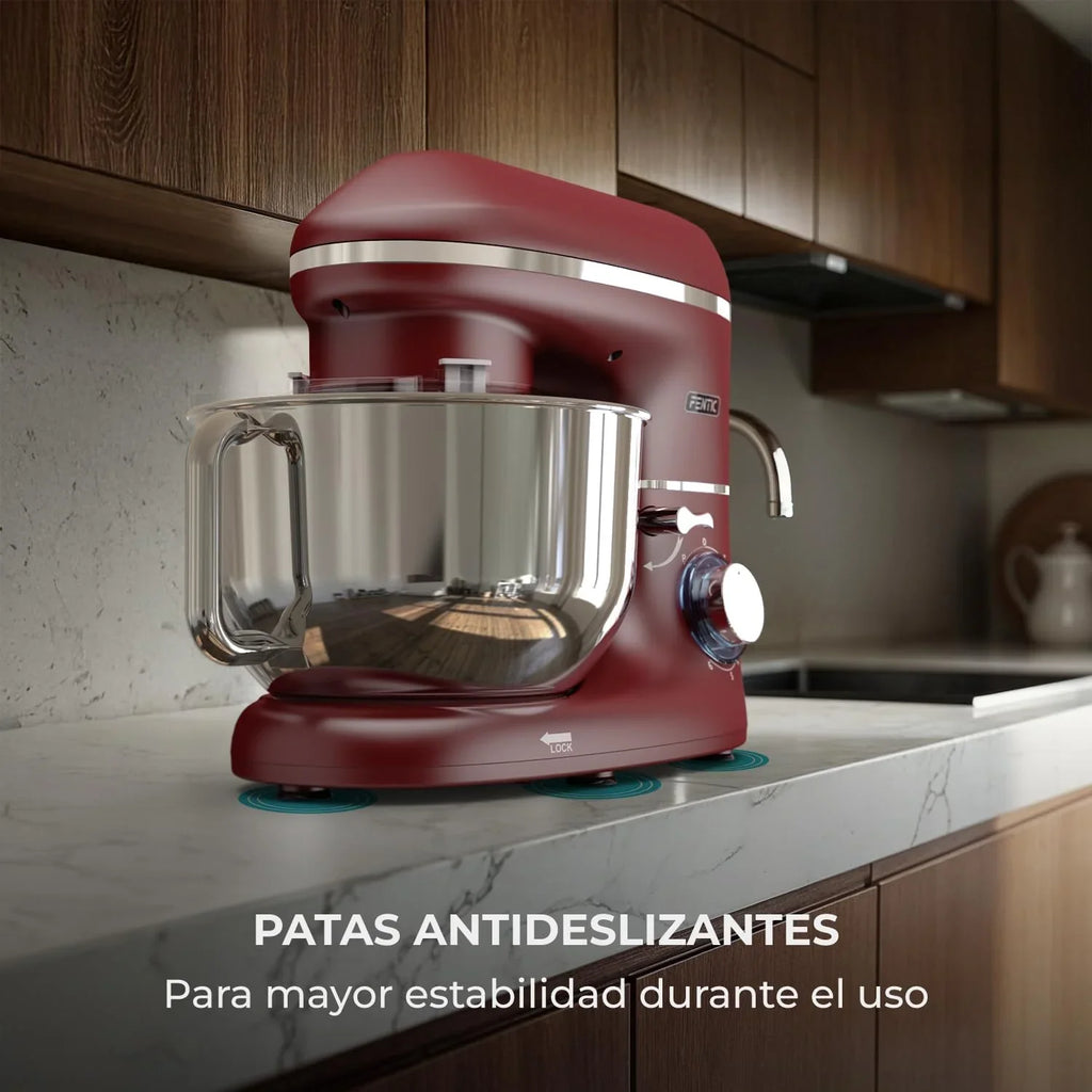 Batidora Amasadora - 2000W - Con Bol 6.2L para Hornear - Amasadora Reposteria Con Batidor, gancho amasador y gancho para mezclar - Incluye y accesorios adicionales - Rojo