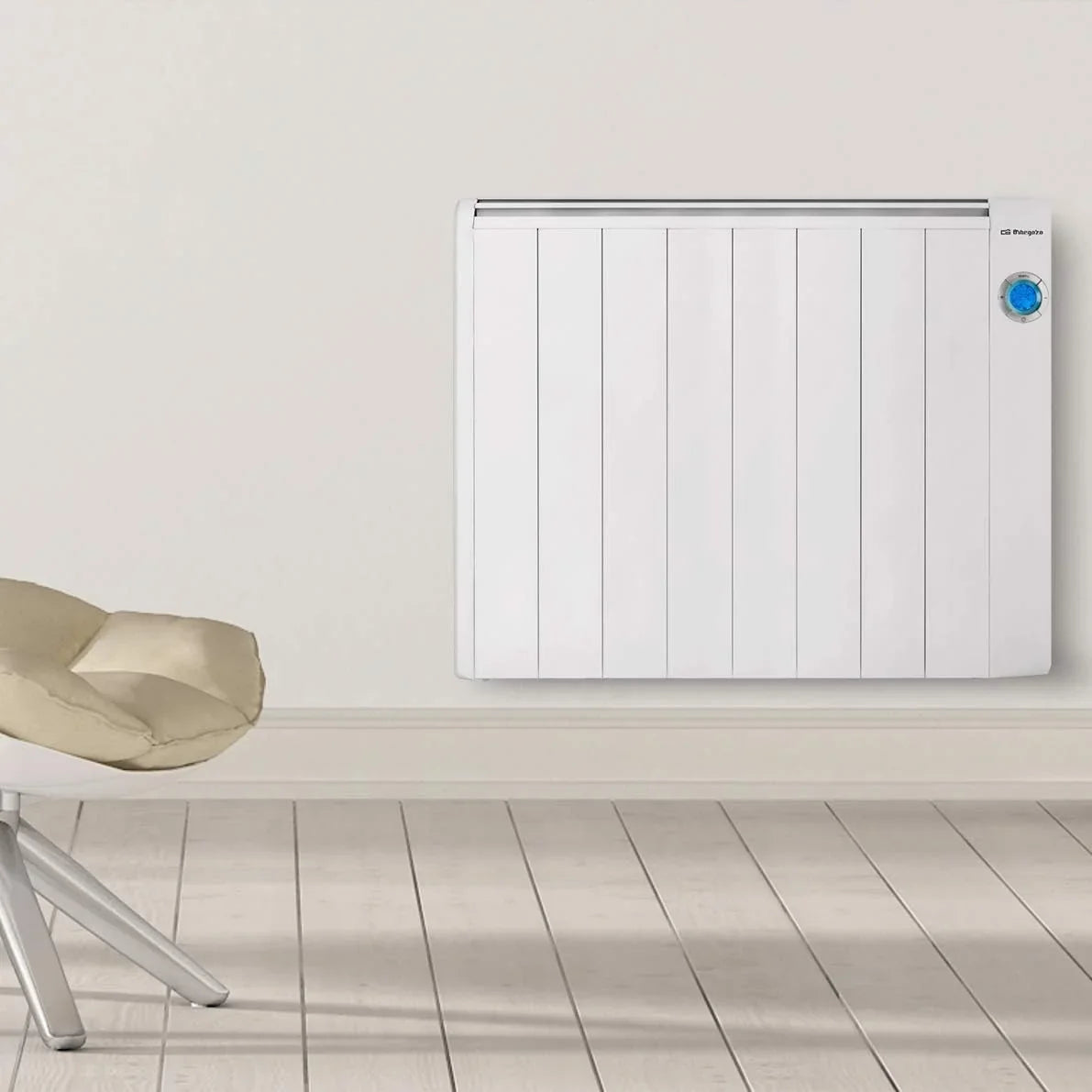 Orbegozo RRE 1510, Emisor térmico bajo consumo, 1500 W, 8 elementos reales, aluminio, mando a distancia, funcionamiento programable,botón de desconexión total, pared o pie, color blanco