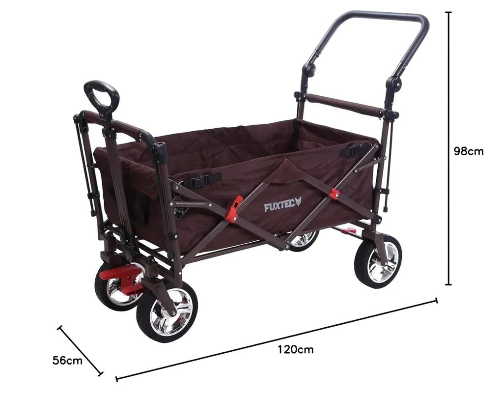 Bollerwagen FUXTEC FX-CT700, Carro Plegable Gris para el Transporte de niños, Ciudad, Campo, Playa o montaña - con Capota Anti-UV, asa de Empuje, Freno de Mano Delantero y Trasero, El Original