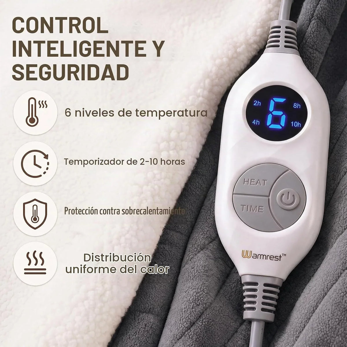 Manta eléctrica portátil con mangas, manta térmica eléctrica con bolsillo para los pies, 6 niveles de calor y apagado automático de 2 a 10 horas, gris claro, 127 x 177,8 + 45,7 cm