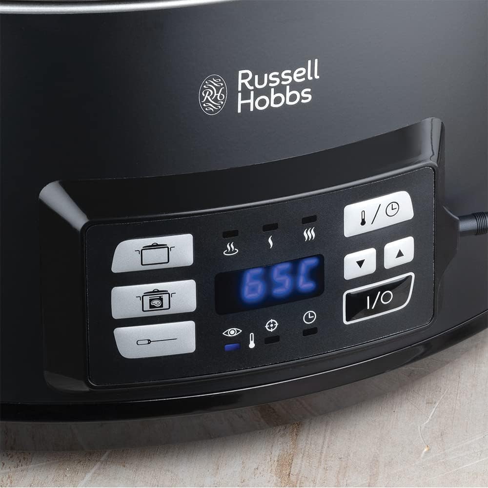 Russell Hobbs Olla de Cocción Lenta Sous Vide - Olla 3 en 1: Cocinar al Vacío, Cocción Lenta y Medidor Temperatura, Pantalla Digital LED, 6 Raciones, Recipiente Extraíble de Cerámica, Negro - 25630-56
