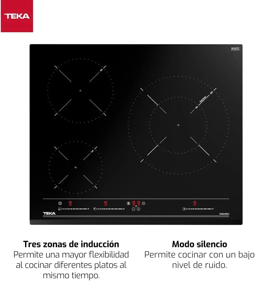 TEKA Placa Inducción 60 cm, 3 Zonas de Cocción, Touch Control Multislider, Función Power Plus y Stop & Go, Modo Silencio, Seguridad Auto Lock, Modelo IZC 63015 MSS