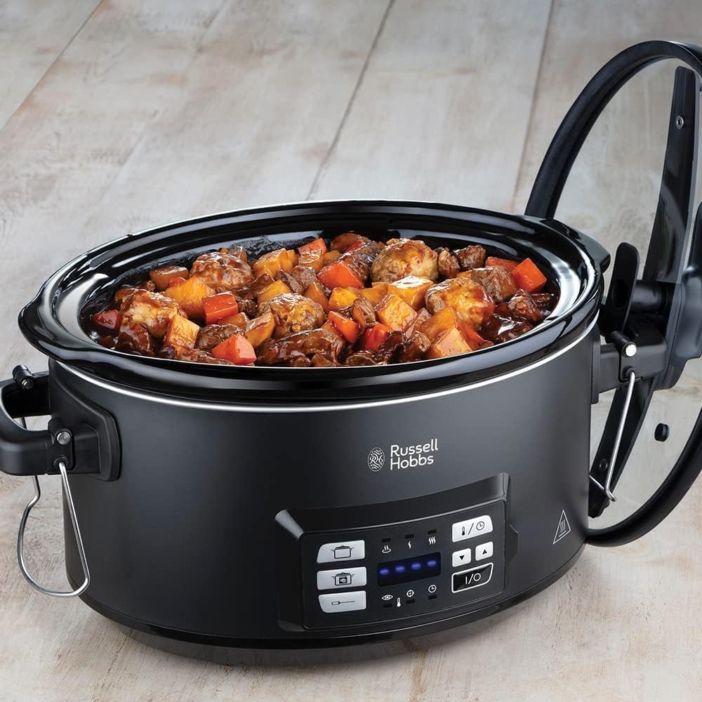 Russell Hobbs Olla de Cocción Lenta Sous Vide - Olla 3 en 1: Cocinar al Vacío, Cocción Lenta y Medidor Temperatura, Pantalla Digital LED, 6 Raciones, Recipiente Extraíble de Cerámica, Negro - 25630-56