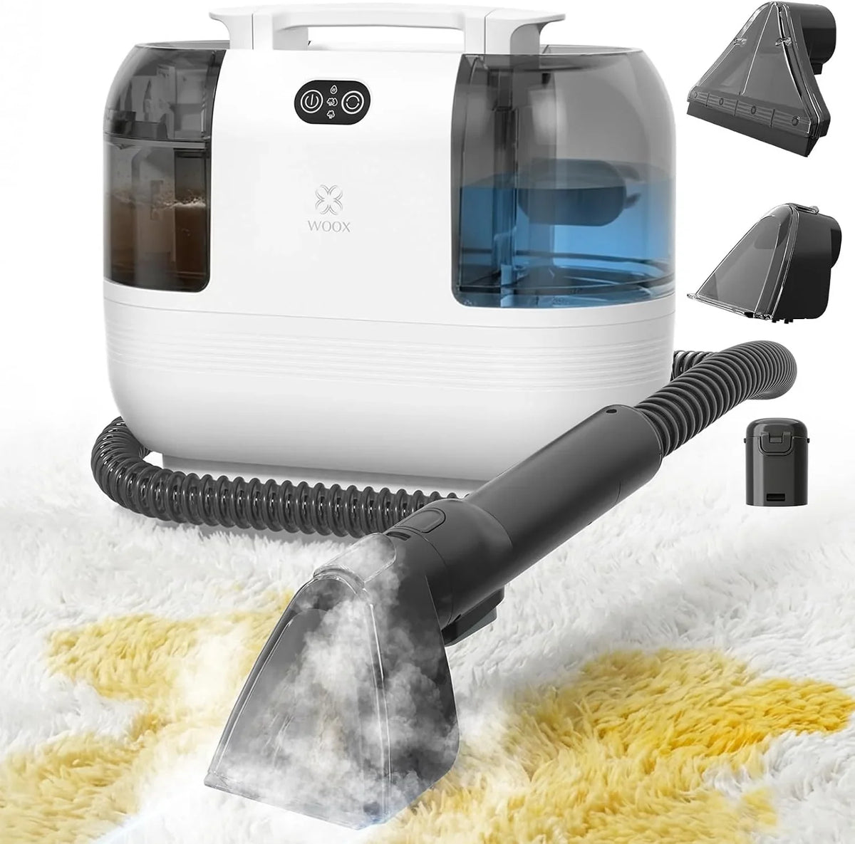 WOOX Limpiador Aspiradora de Tapicerias y Alfombras, con Vapor Caliente, 1700W, 15Kpa de Alta Succión, Diseño Compacto, Depósito de Agua Limpia 1200ml y Agua Sucia 750ml