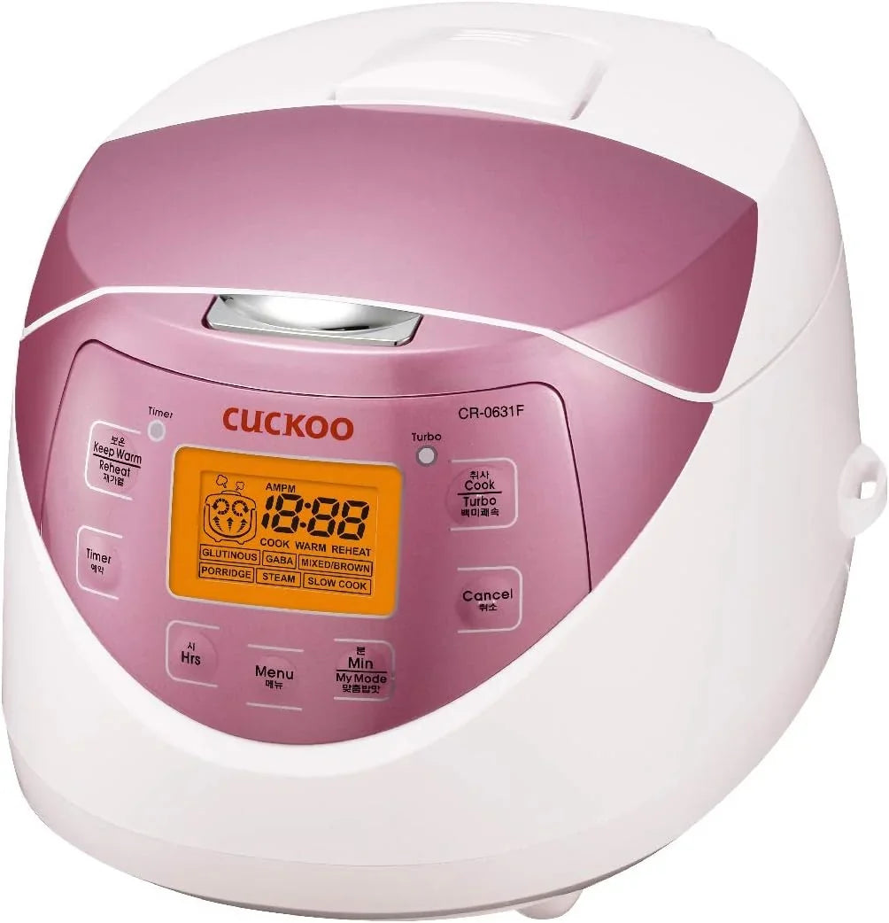 CUCKOO CR-0631F - Arrocera Micom de 6 tazas (sin cocinar) / 12 tazas (cocinada) con olla interior antiadherente, 7 modos de menú, pantalla LCD, tecnología de lógica difusa, limpieza automática