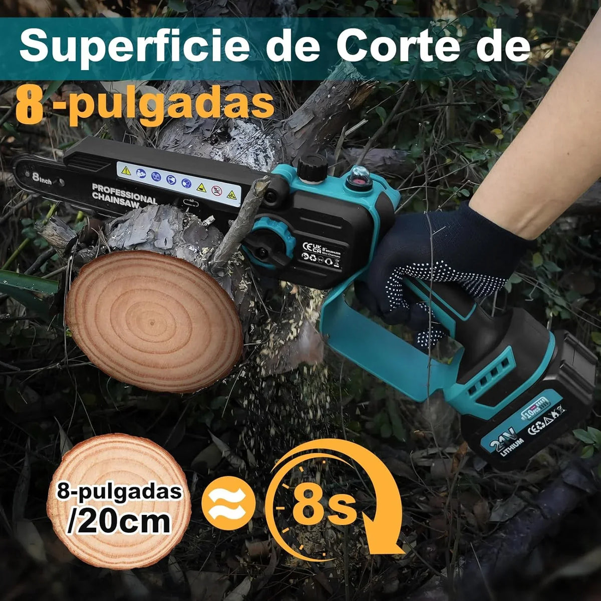 2-en-1 8 Pulgadas Mini Motosierra y Motosierra de Pértiga Inalámbrica con 2 Baterías de 4000mAh, Motosierra sin Escobillas con Telescópicas para Exterior, Extensible hasta 4M