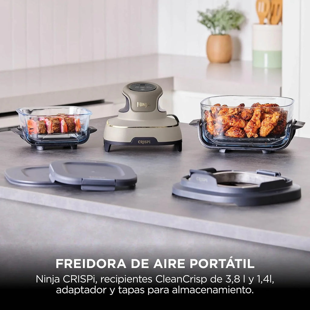 Ninja CRISPi, Freidora de Aire Portátil 4 en 1, 3,8L, Piedra/Dorado