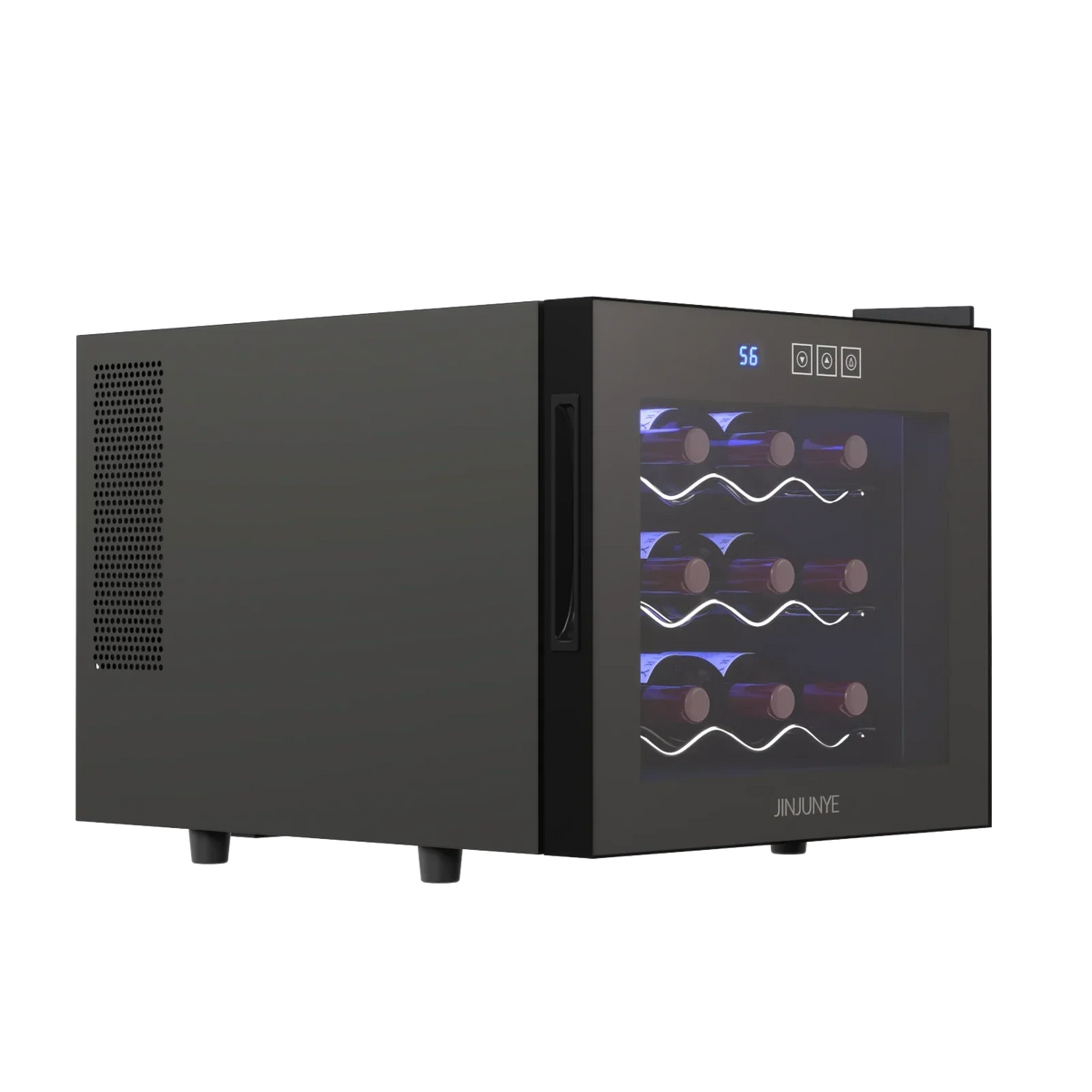 2025 Nevera para vino JINJUNYE, enfriador compacto para 12 botellas, mini bodega de mostrador con control de temperatura, nevera para vino independiente con puerta de vidrio para el hogar, oficina, bar, regalo para hombres