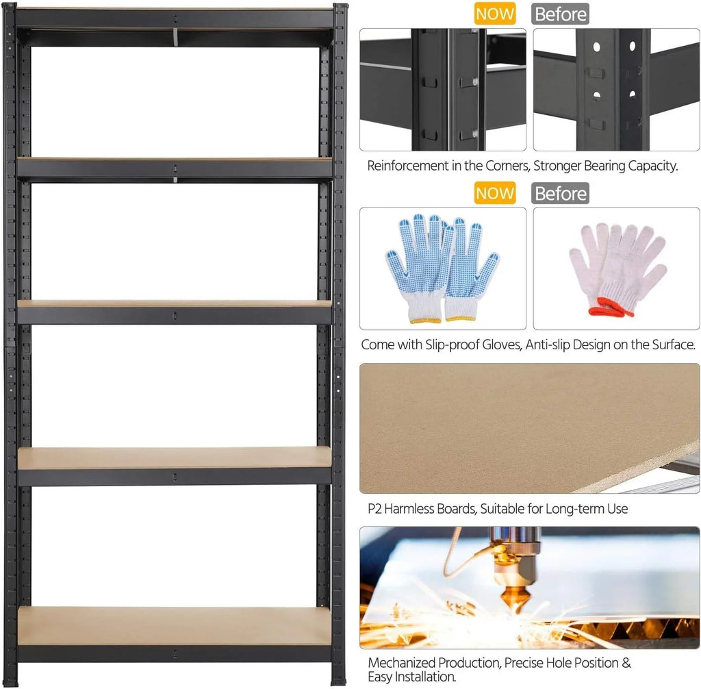Yaheetech Set de 2pcs Estanterías Metálicas 180X90X60cm Carga 875 KG Negro