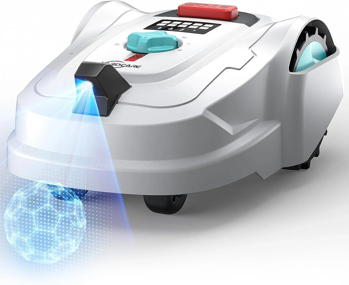 YARDCARE M800Plus Robot Cortacésped sin Cable Perimetral, 800 m², Posicionamiento GPS + Visión IA, Robot Cortacésped sin Cables, Modo de Corte en U, Detección de 150 Obstáculos, Carga Automática, App