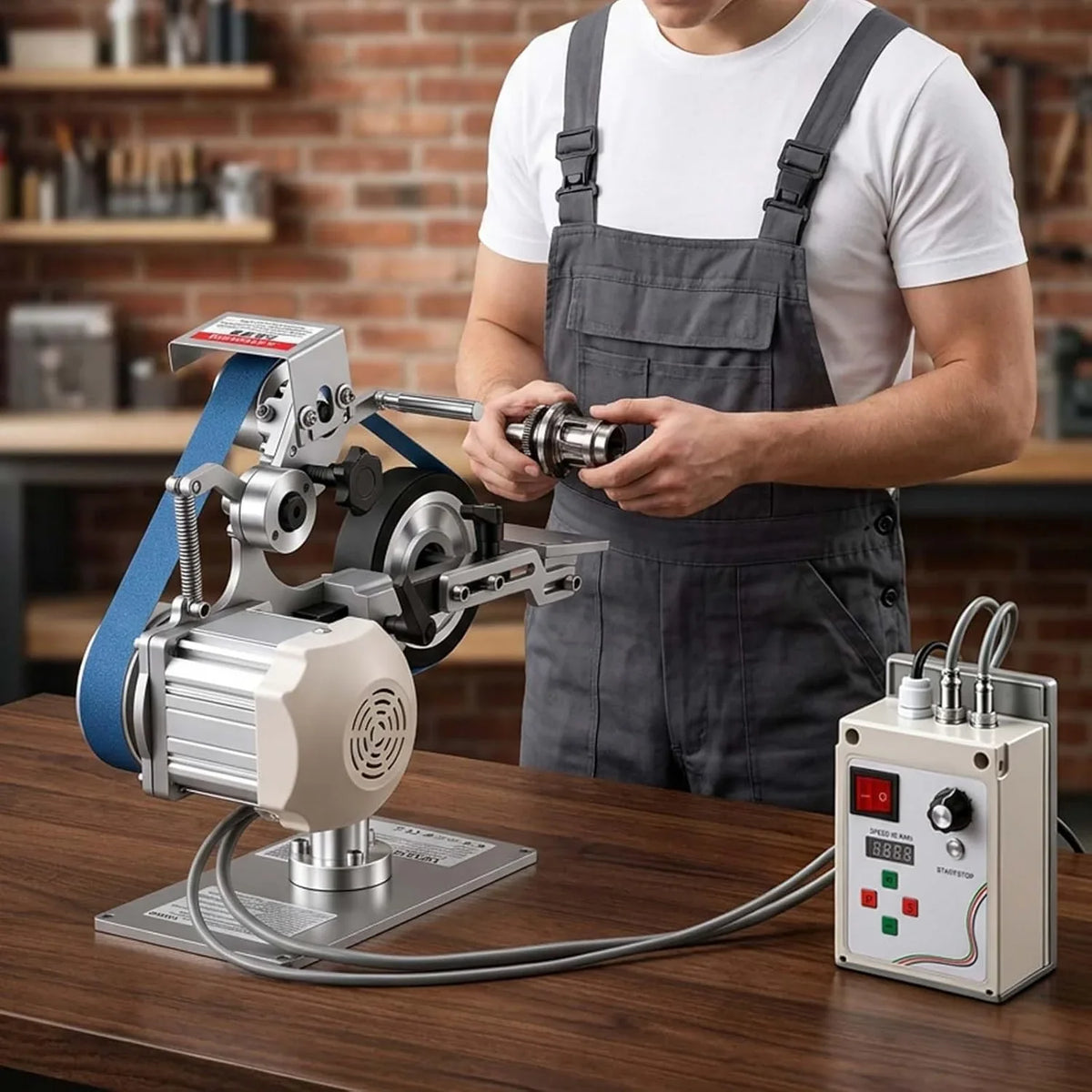 VEVOR Lijadora de Banda de 550 W con VFD Velocidad Variable 200 a 5000 RPM, 21 m/s Motor sin Escobillas, Amoladora de Lijado 762 x 25,4 mm, 2 Modos, 3 Bandas para Metal Madera Cuchillos Acero Taller