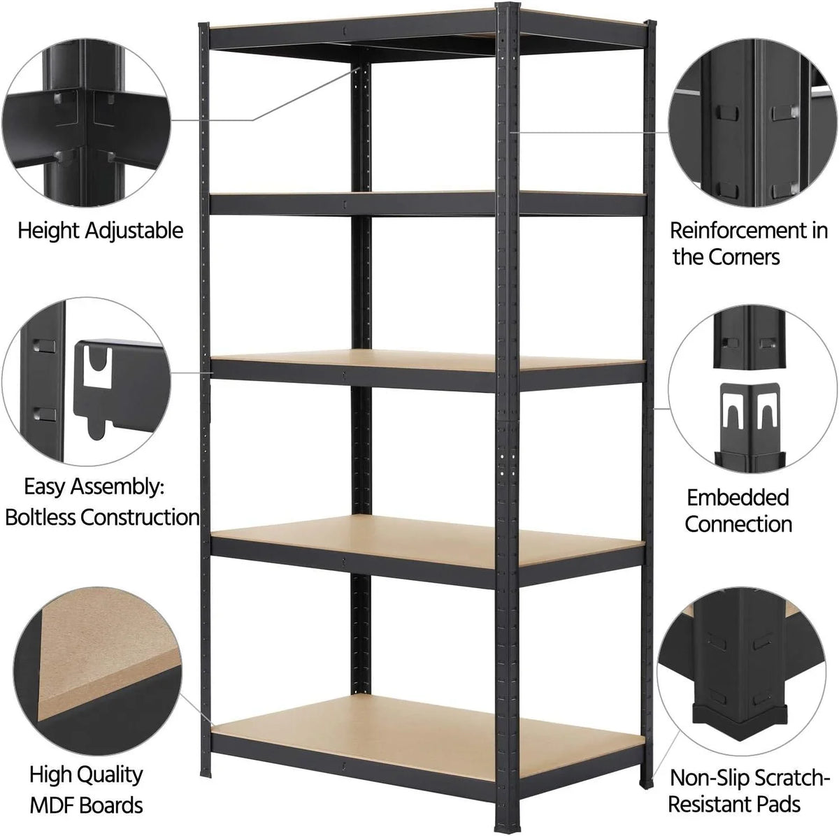 Yaheetech Set de 2pcs Estanterías Metálicas 180X90X60cm Carga 875 KG Negro