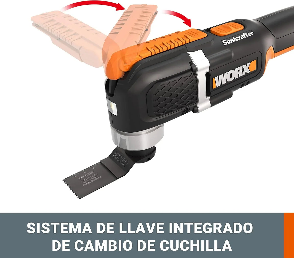 WORX WX696 Multiherramienta Sonicrafter 20V-2Ah, velocidad variable, LED, corte preciso, lijado y detalle, batería cargador, maletín y 35 accesorios incluido, bricolaje y trabajos de precisión