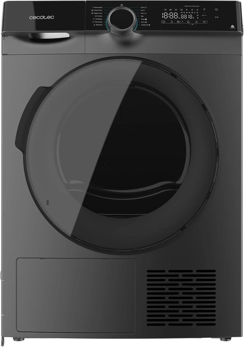 Cecotec Secadora de Ropa Bomba de Calor 10kg Bolero Dresscode Dry 10505 Inverter Steel. Clase Equivalente A+++, 14 Programas, Funciones como UV Care, Planchado Fácil, Certificación Woolmark, Inox