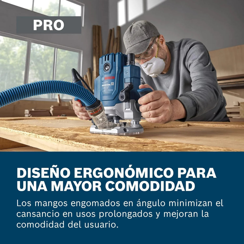 Bosch Professional Fresadora con cable GOF 20-12 (potencia absorbida de 2000 W, incl. aspiración de polvo, guía de rodillos y paralela, pasador de centrado, llave de vaso, set de pinzas)