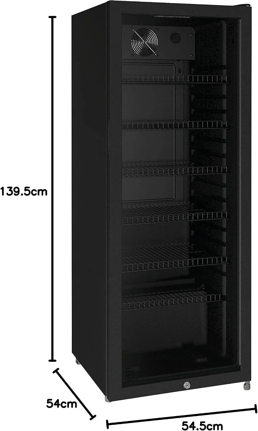 METRO Professional Frigorífico para Bebidas GSC4240B, Nevera Vertical con Puerta de Cristal, 54 x 54.5 x 139.5 cm, Iluminación Led, 6 Estantes Ajustables, con Cerradura, 4-18 °C (237 L, Negro)