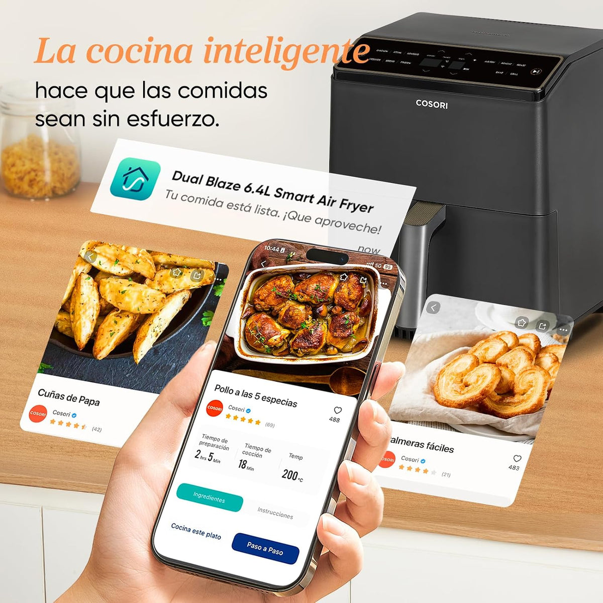 Cosori Freidora de Aire Dual Blaze 6,4L, Doble Resistencia, 11 Modos, WIFI