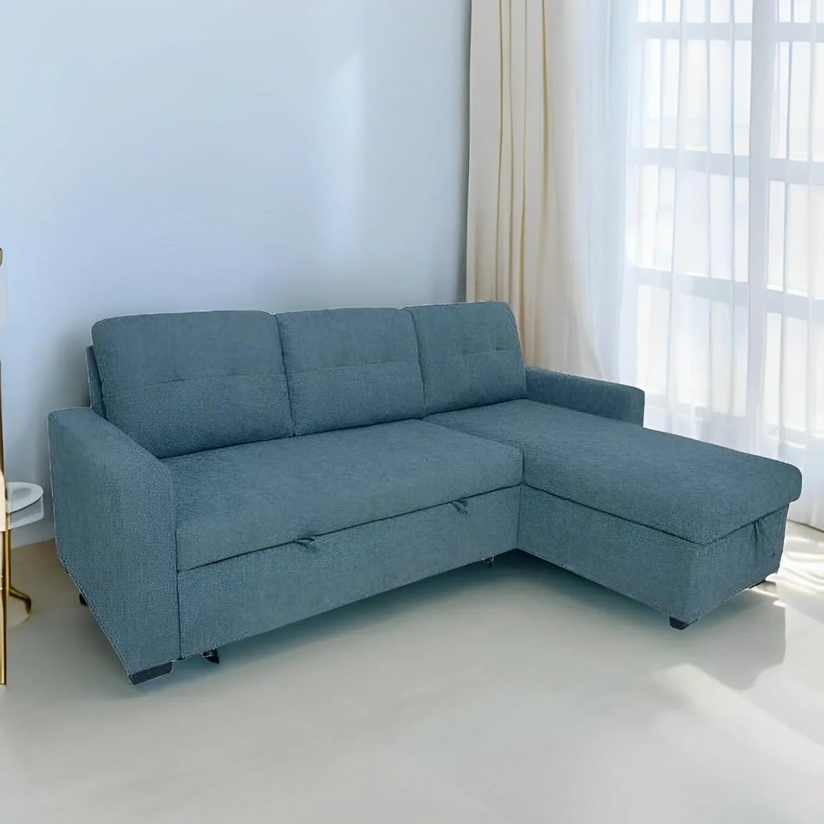 MUEBLIX.COM - Ojuel 3 Seater Chaiselongue Sofa, Interchangeable Chaiselong, Padded Seats and Backrest, Chaise Lounge Sofa Bed with Arcon, Modern Living Room Sofas, Grey