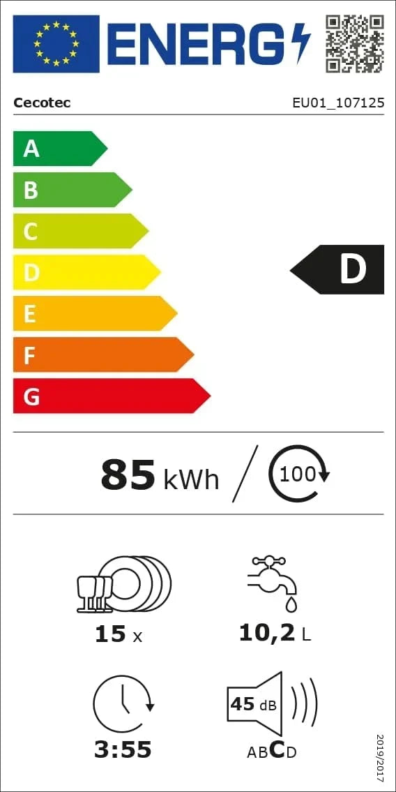Cecotec Lavavajillas Compacto de 60 cm Bolero Aguazero 6320 Dark D, 1900W, 15 Cubiertos, 8 Programas, Pantalla FullColor XXL, Smart Wash, Turbo Dry+, AutoClean, Media Carga, Delay Start, ChildLock