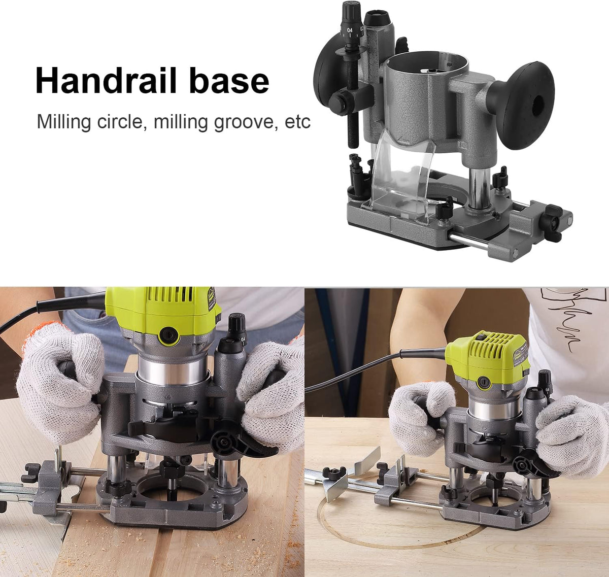 Fresadora de Madera Rebajadora Eléctrica, DEWINNER Desmoladora Eléctrica compacta 220 V, 710 W, 3 Bases Incluidas, 3 Pinzas de 1/4 Pulgadas, 6 mm y 8 mm, 5 Fresas de Carburo