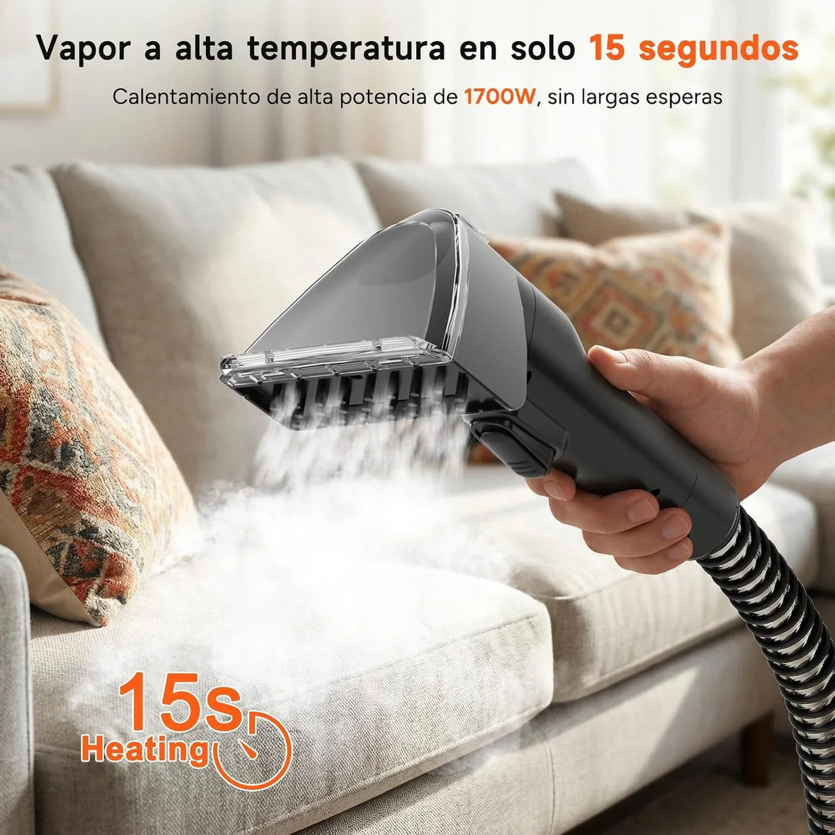 WOOX Limpiador Aspiradora de Tapicerias y Alfombras, con Vapor Caliente, 1700W, 15Kpa de Alta Succión, Diseño Compacto, Depósito de Agua Limpia 1200ml y Agua Sucia 750ml