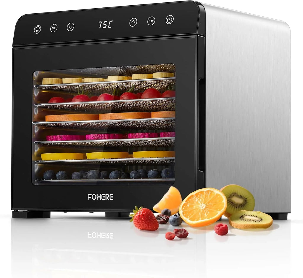 FOHERE Deshidratador de Alimentos Profesional 8 Bandejas Acero Inox., Silencioso