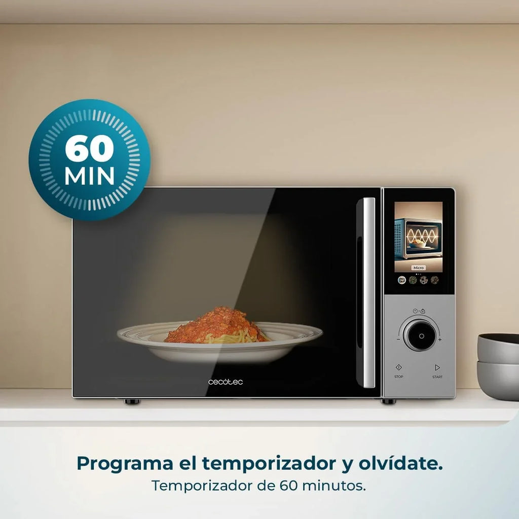 Cecotec Microondas Digital Táctil con Grill 25L Convection 2500 Touch. 900W, Grill 1200W, Control Táctil, Convección 2200 W, 8 Programas, Temporizador 60min, Plato Giratorio 315 mm, Seguro