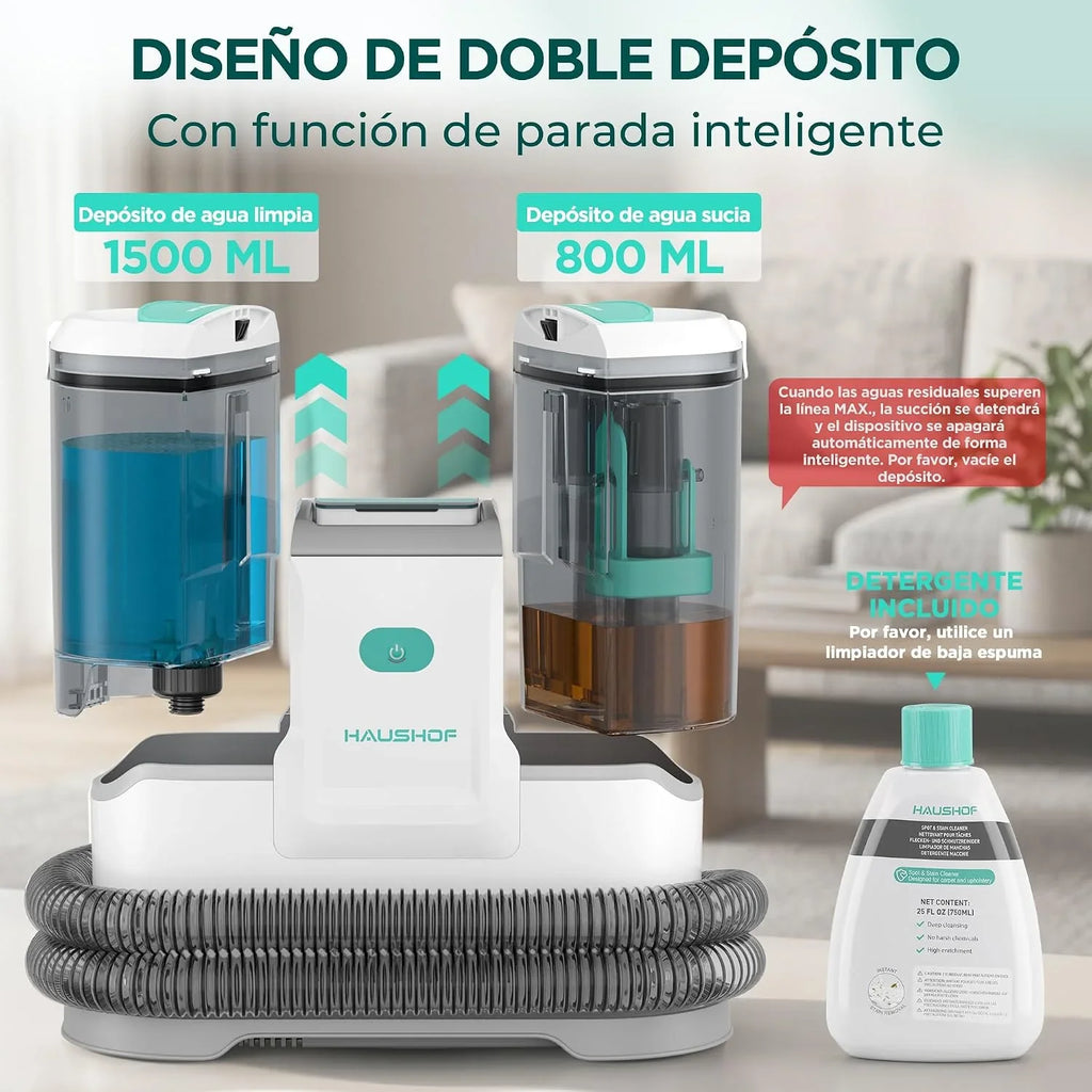 HAUSHOF Limpiador de Tapicerías 24V, Aspirador de Tapicería Inalámbrico