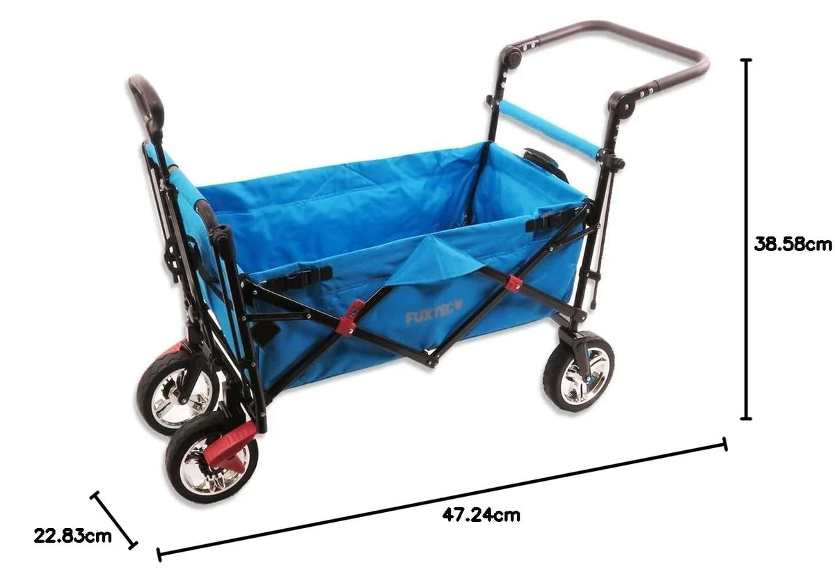 Bollerwagen FUXTEC FX-CT700, Carro Plegable Gris para el Transporte de niños, Ciudad, Campo, Playa o montaña - con Capota Anti-UV, asa de Empuje, Freno de Mano Delantero y Trasero, El Original