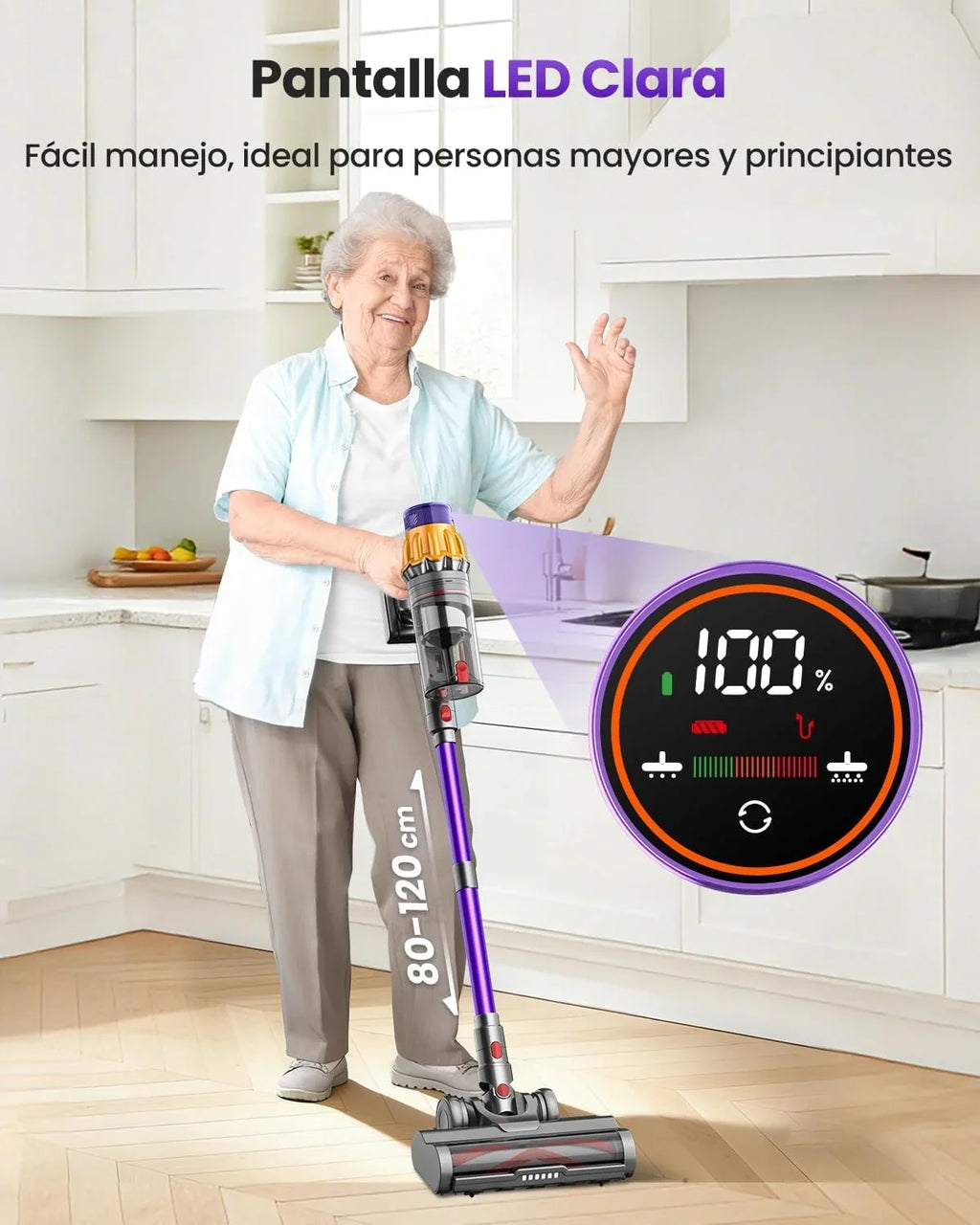 V17Max Aspiradora sin Cable con 2 Baterías, 150Min/58kPa/650W