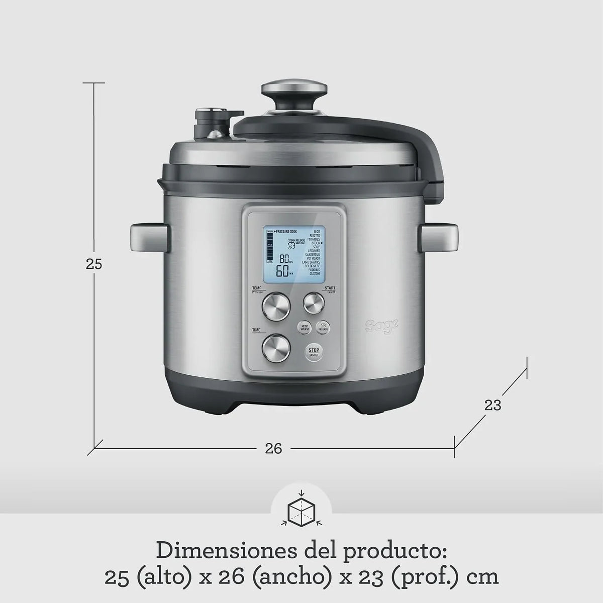 Sage Fast Slow Go Pro, Olla de Cocción a Presión y Lenta, Acero Inoxidable