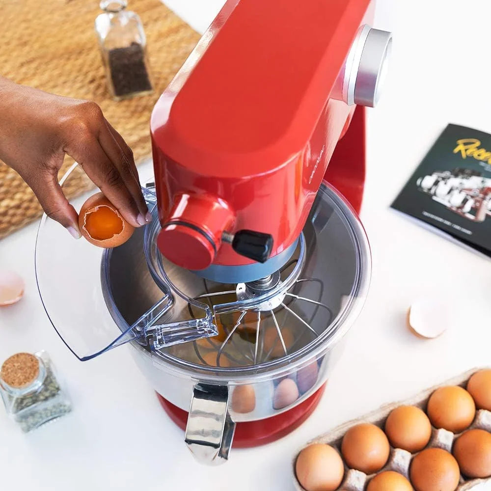 Cecotec Batidora Amasadora Twist&Fusion 4000 Luxury Red. 800 W, Cuerpo de Aluminio fundido, Motor DC, 8 velocidades, Luz LED, Bol de Acero Inoxidable de 5,2 L