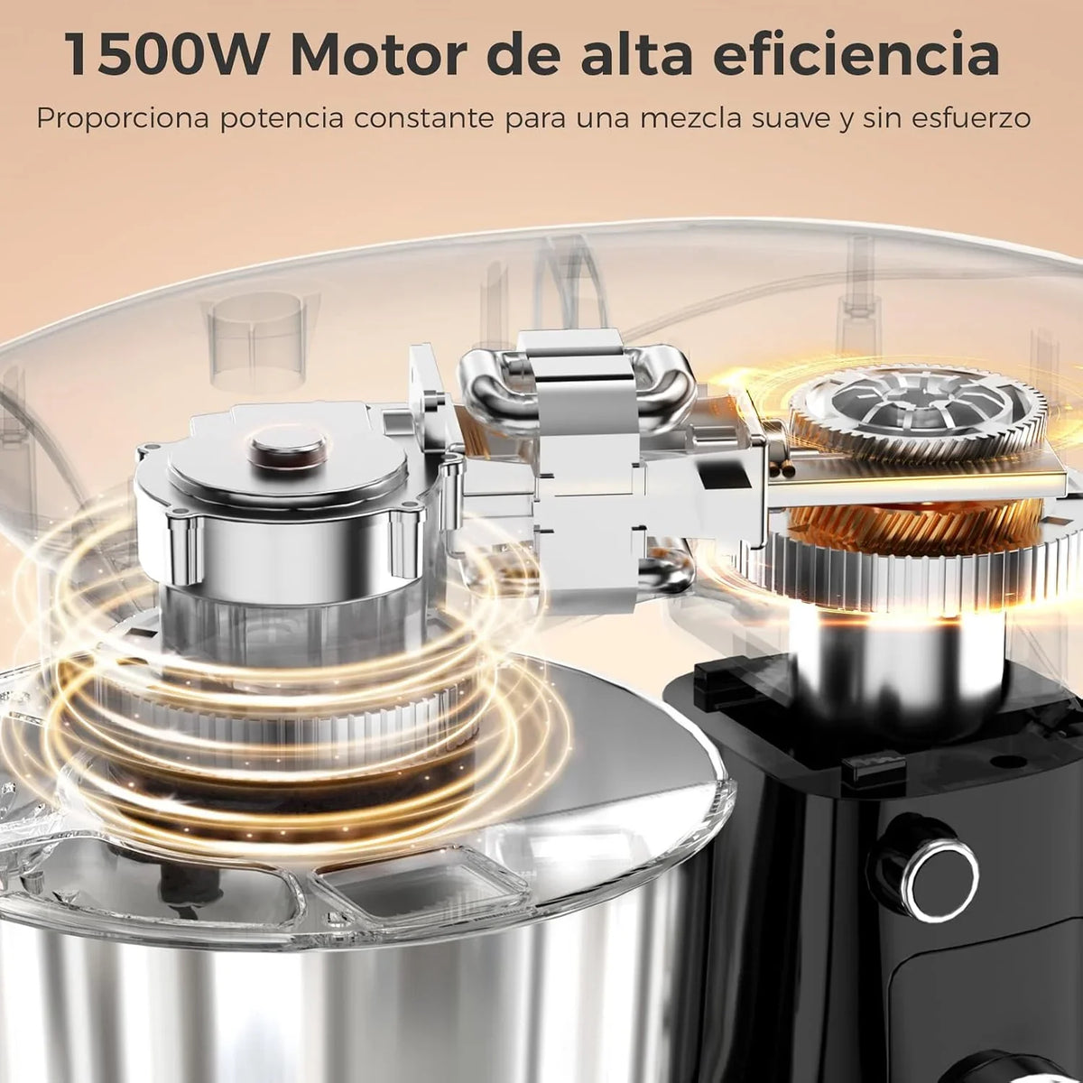 YASHE Batidora Amasadora 1500W, 4,5 + 5L Doble Bol de Acero Inoxidable, 10+P Velocidades, Movimiento Planetario, Cabezal Inclinable, Gancho para Masa, Batidor y Varillas